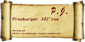Presburger Józsa névjegykártya